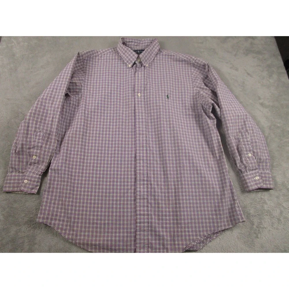 Ralph Lauren Shirt Mens 17.5 Purple Checked Custom Fit Business Casual Preppy‎